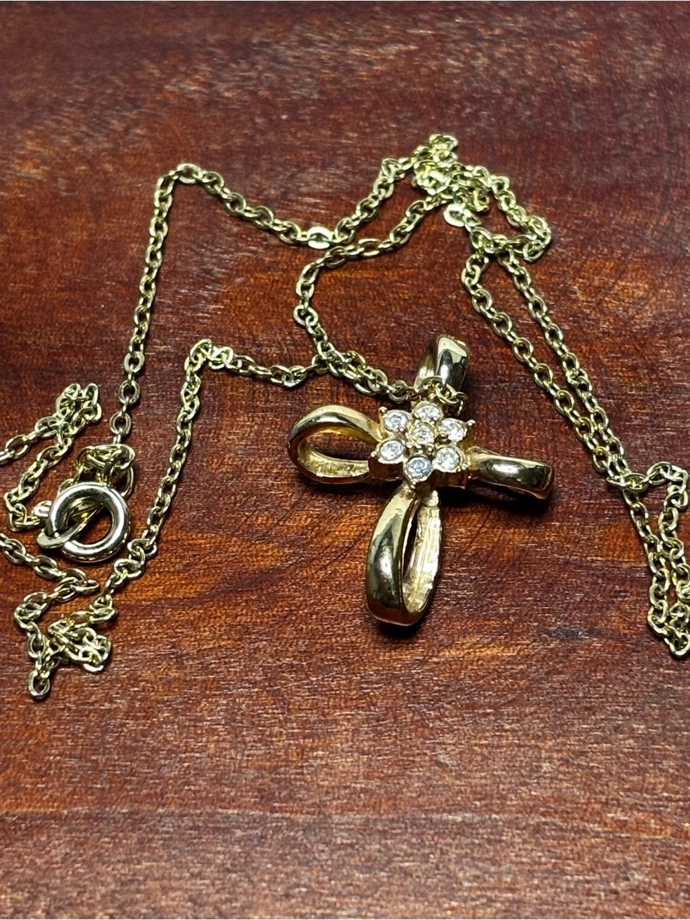 Vintage gold tone cross pendant necklace, signed Roman